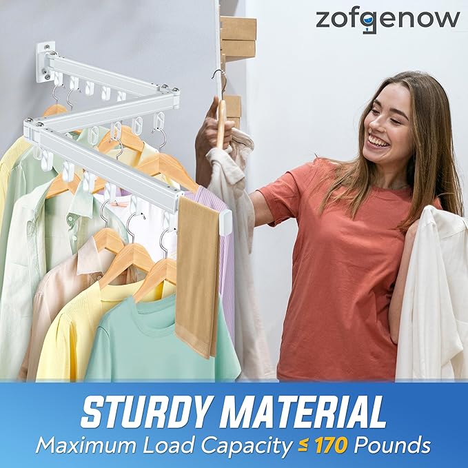 Clothes Drying Rack Wall Mounted Foldable, Retractable & Collapsible(Tri-Fold) Space-Saving Laundry Drying Rack for Indoor & Outdoor Use - Laundry Rooms, Bathroom & Balconies (White)