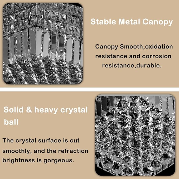 4-Lights Modern Flush Mount Ceiling Light Fixtures,Elegant Crystal Chandelier Pendant Ceiling Lamp for Bedroom,Living Room,Dining Room,Hallway H5.9 x W13.7 x L13.7 (Bulbs Not Included) Square