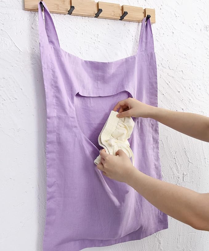 Amazhiyu 100% Linen Door Hanging Laundry Hamper Bag, 19x27 Inches Lilac