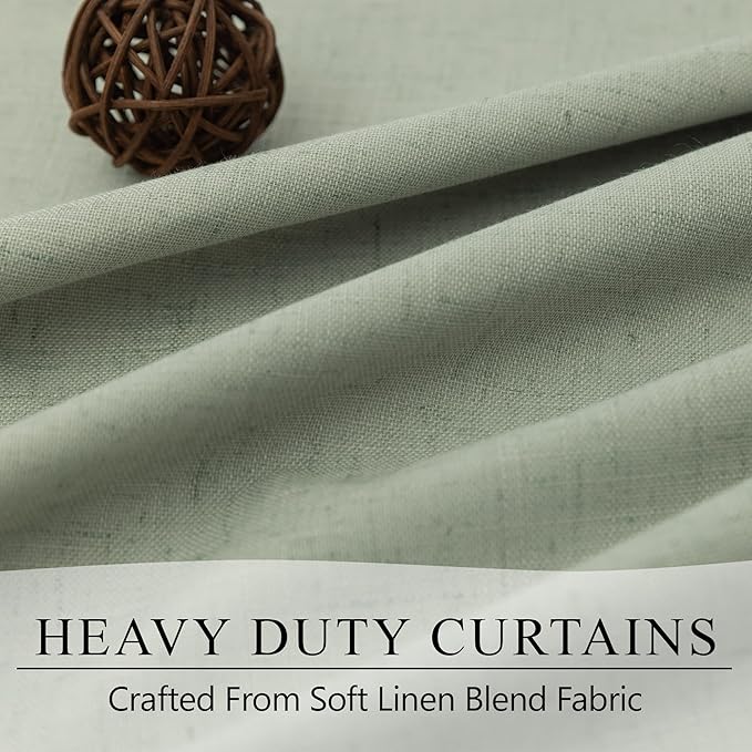 Green Country Kitchen Curtains 45 Inch Length Short Small Basement Window Blackout Cooling Curtains for Summer Heat Linen Cafe Bathroom Classroom Dorm RV Camper Sage Green Drapes with White Backing