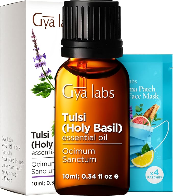 Gya Labs Holy Basil (Tulsi) Essential Oil - 0.34 Fl Oz - 100% Pure Natural Holy Basil Oil for Diffuser & Candle Making Scent