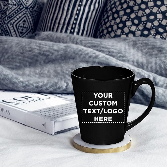 DISCOUNT PROMOS Custom Glossy Ceramic Latte Coffee Mug 12 oz. Set of 50, Personalized Bulk Pack - Perfect for Tea, Espresso, Cappuccino, Hot Cocoa - Black