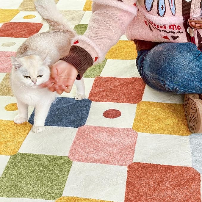 jinchan Kids Rug for Nursery 6ft Radius Corner Washable Area Rug Modern Colorful Quarter Circle Rug Soft Non-Slip Carpet for Bedroom Playroom Daycare Reading Nook Kitchen Classroom Circus on Cream