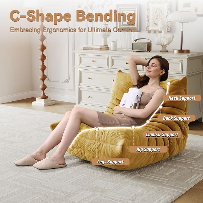 Bean Bag Chairs for Adults, Bean Bag Sofa - Adult Size with Soft Waterproof Fabric for Living Room, Apartments, Reading Corner, Gaming, and Movie Venue (Yellow)