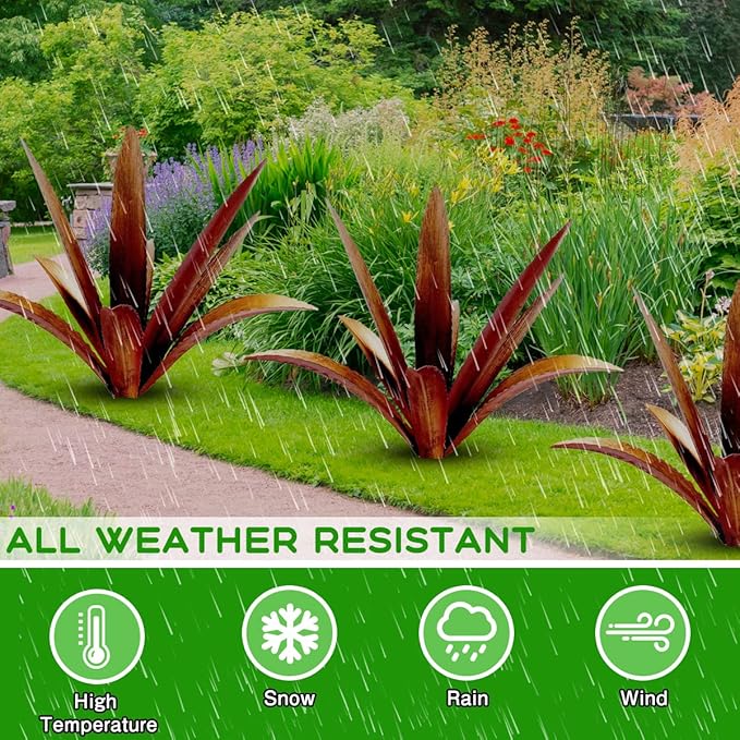 DIY Metal Agave Plant Art Yard Tequila Art Sculpture, Tequila Rustic Garden Sculpture Statue Outdoor Decor,Agave Metal Plants for Yard, Garden Lawn Ornaments (9 Leaves -Yellow)