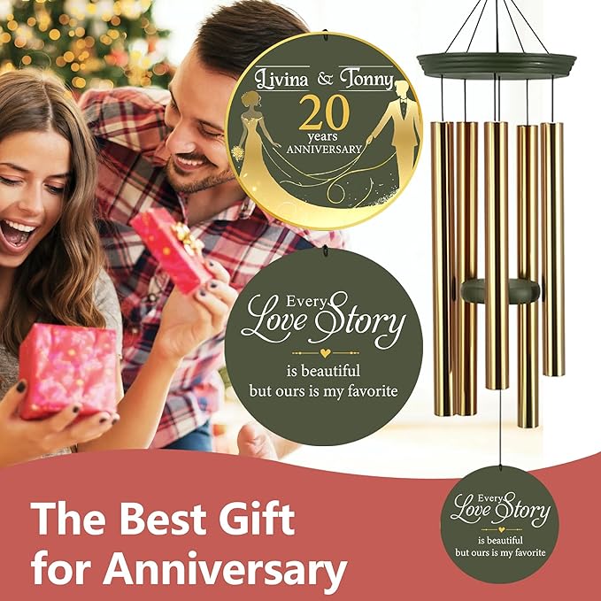 ASTARIN Wedding Memory Day Gifts Wind Chimes Customized, Personalized Wind Chimes 2025, for Couple Women Men, Deep Tone Wooden Windchime