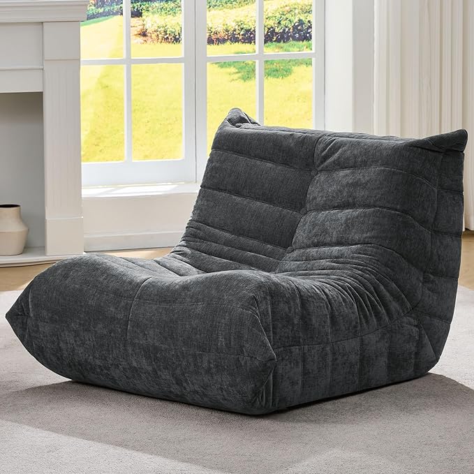Bean Bag Chairs for Adults Giant Bean Bag Chair Memory Foam BeanBag Chair Big Bean Bag Sofa with Filler Faux Fur Fireside Beanbags Lazy Sofa for Living Room Bedroom Dorm Office (Darkgrey Chenille)