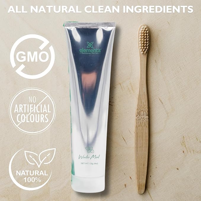 Elementa Silver Non-Foaming Toothpaste Wintermint Flavor | 5 in 1 Teeth Whitening Gel 4 Fl oz | Dentist Formulated All Natural | Professional Whitening Gel | Fluoride Free | Fresh Breath