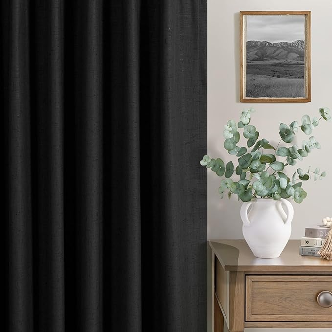 DANCURTON Black Blackout Curtains 63 Inch Length for Bedroom 2 Panels Set Back Tab Living Room Darkening Dark Out Heavy Thick Linen Farmhouse Insulated Thermal Curtain for Winter Summer 63 Inches Long