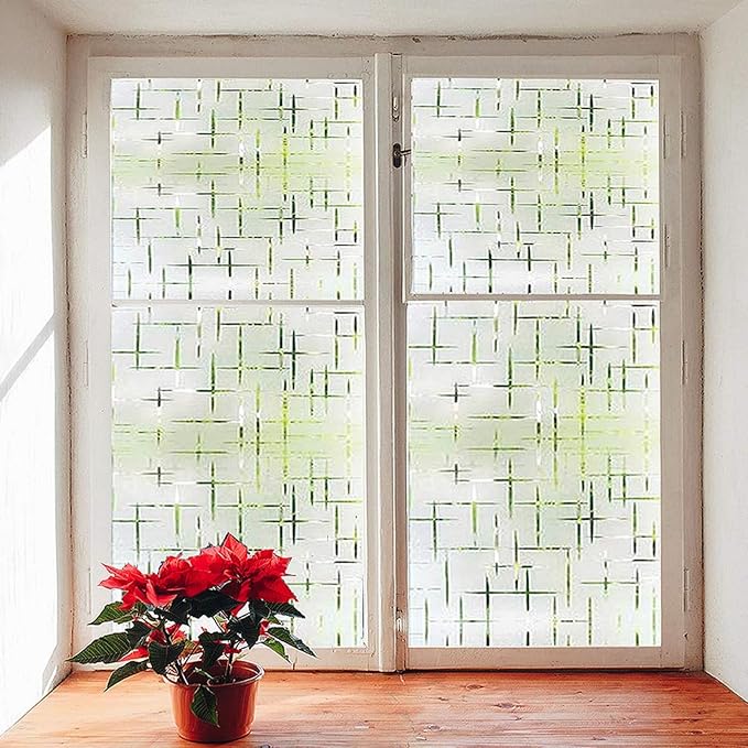 Finnez Frosted Window Film Non-Adhesive, Frosting Privacy Film for Glass Windows, Self Static-Cling Decorative Window Cling for Home Office UV Protection Cross Pattern 45.2 x 157.4 inches