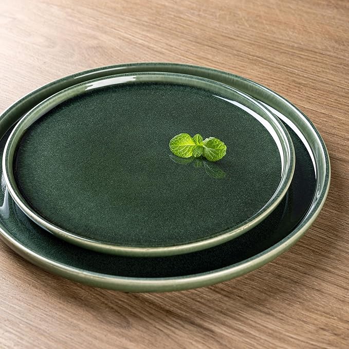 GBHOME Ceramic Dinnerware Sets for 8, 24 Pieces Stoneware Plates and Bowls Sets, Reactive Glaze Dishes -Scratch Resistant, Dishwasher&Microwave Safe, Earth Green