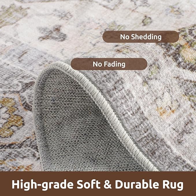 AMOAMI-2X6 Runner Rug-Washable Runners for Hallways-Soft Non Slip Bedside Rugs for Bedroom-Vintage Long Rug for Hallways Entryway Laundry Room Stair Kitchen Bathroom Grey