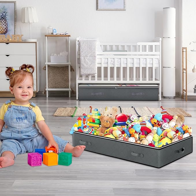 4 Pack Under Bed Storage, 90L Collapsible Closet Containers Organizers and Under Bed Storage Bins, Underbed Storage Bags for Wrapping Paper, Blanket, Towels, Clothes, Comforter, Sweaters, Linen Sheet