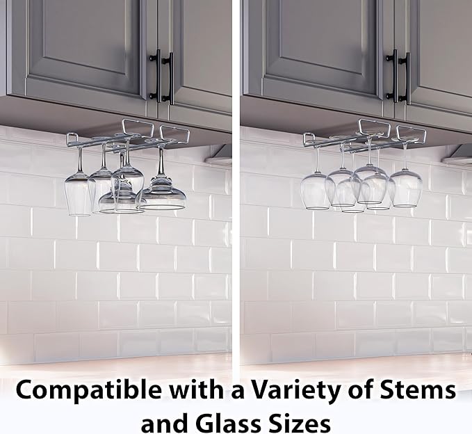 DecoBros 2PK Single Rail Wine Glass Stemware Rack Holder, Chrome