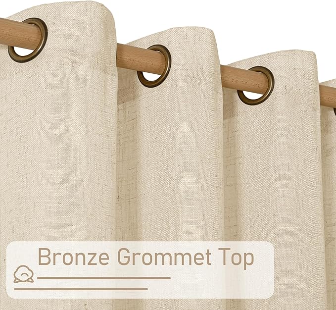 LAMIT Short Window Linen Curtains 30 Inch Length for Cafe, Semi Sheer Light Filtering Panels Bronze Grommet Cafe Drapes for Half Window, 2 Panels, Linen, 34 x 30 Inch