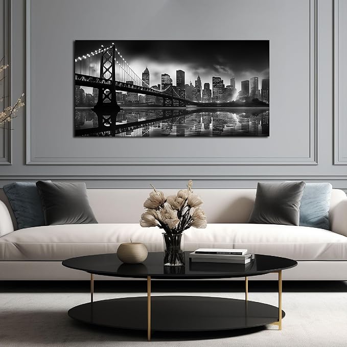Brooklyn Bridge Canvas Wall Art for Bedroom Black and White City Wall Decor for Living Room Office Wall Art Decor 24 x 48 Inch