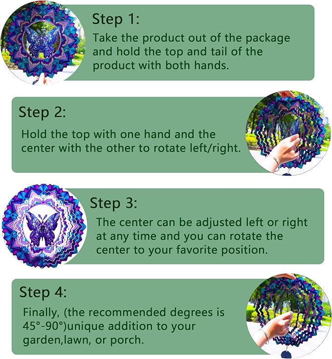 Butterfly Wind Spinner,Hanging Wind Spinners Outdoor for Garden Decoration，12 inch 3D Stainless Steel Wind Sculpture for Indoor/Outdoor Decor