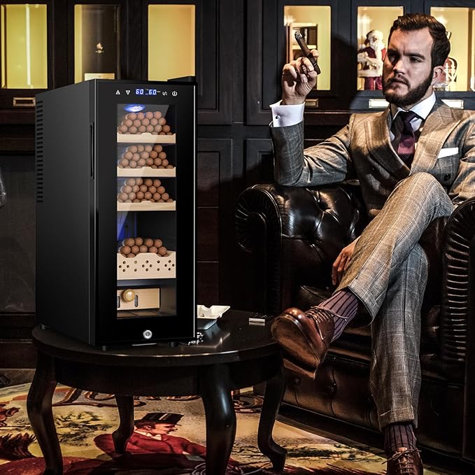 Electric Cigar Humidor, 35L 250 Counts Large Capacity Thermostatic Desktop Humidor Cabinet with Digital LED Screen, Safety Lock,Smart Humidity & Temp Control, Gifts for Men