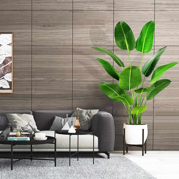 5.5ft Artificial Silk Bird of Paradise Palm Tree (65in) with 12 Trunks Faux Tree and Plastic Nursery Pot, Fake Plant for Office House Farmhouse Living Room Home Decor (Indoor/Outdoor)