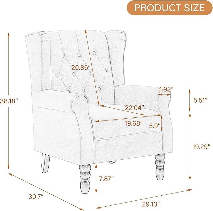 UIXE High Back Accent Chair, Upholstered Armchair in Fabric, Retro Wingback Arm Chair for Living Room, Comfy Single Sofa Bedroom Reading Seat with Solid Wood Legs - Black Blue