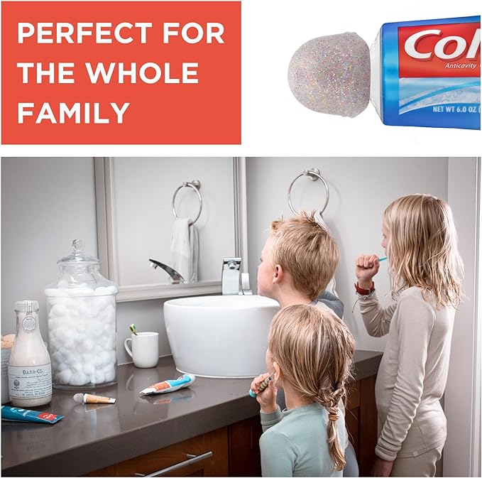 Chrome Cherry SqueezMe Self-Closing Toothpaste Caps, Silicone Lid for Kids & Adults, No Mess Toothpaste Dispenser, Easy Squeezer Cap for Tubes, Bathroom Accessory, Glitter, Pack of 6