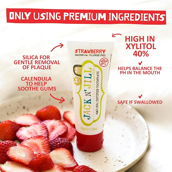 Jack N' Jill Natural Toothpaste for Baby and Infants - Fluoride Free Training Toothpaste, 40% Xylitol, BPA Free - Blueberry & Raspberry, 1.76 oz (Pack of 2)