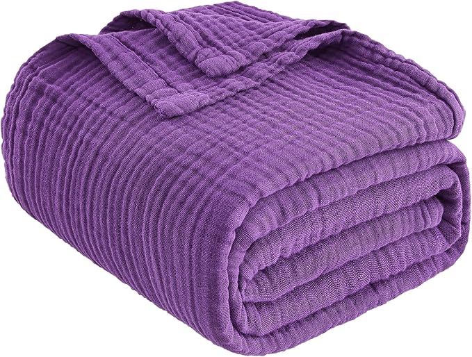 EMME Cotton Muslin Large Throw Blanket Couch Breathable Gauze Blanket Soft Lightweight Bed Blankets Adults (Purple, 50"x70")