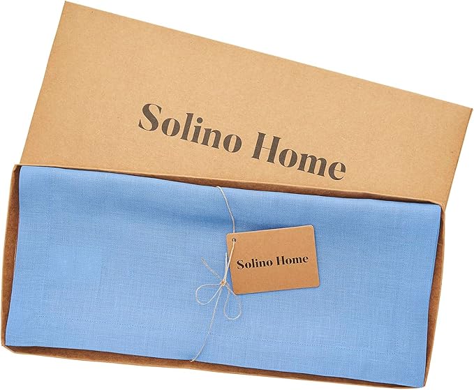 Solino Home Linen Table Runner 48 Inches - 100% Pure Linen Provence Blue Table Runner 14 x 48 Inch Ideal for Dresser and Coffee Tables - Fete