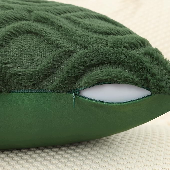 decorUhome Throw Pillow Covers 22x22 Inch Set of 2, Soft Plush Decorative Faux Fur Forest Elf Solid Couch Pillow Covers, Accent Farmhouse Neutral Square Euro Pillow Cases for Sofa Bed Living Room