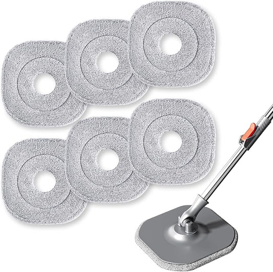 9 Inch Square Microfiber Mop Pad Refill Compatible with True & Tidy Mop System and Most 9 Inch Square Spin Mops - Thickened Washable & Reusable Mop Replacement Pad for Wet Dry Mopping(6 Pack)