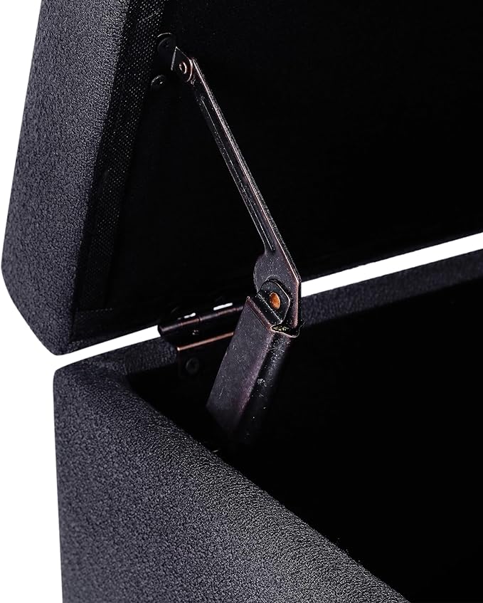 Adeco Fabric Storage Ottoman Bench with Solid Wood Legs, 17.7" Square Dark Grey Cotton Linen Cube Foot Stool, Upholstered Button Tufted Vanity Chair with Hinged Lid for Living Room, Bedroom, Dorm