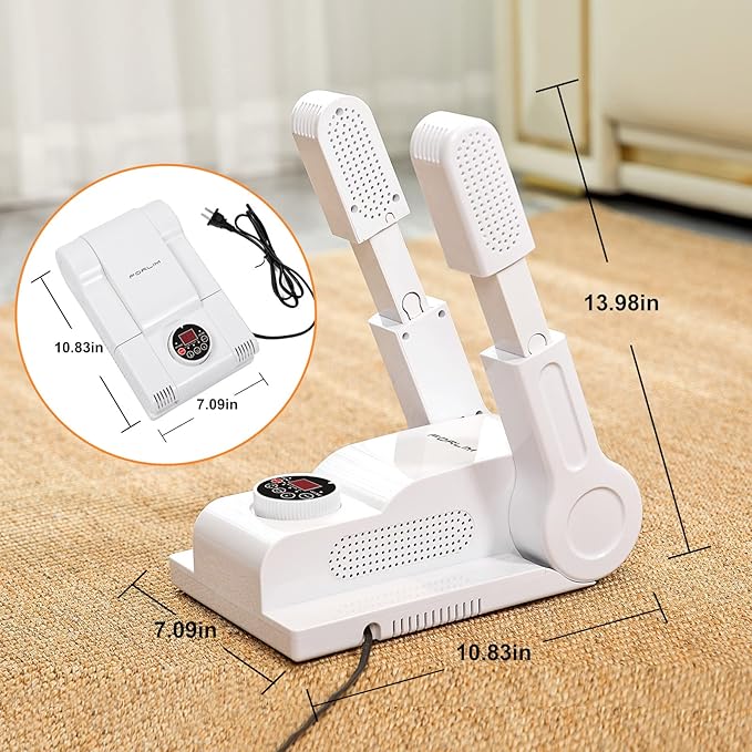 FORLIM [Upgraded Temperature Control] Boot Dryer for Work Boots - Shoe Dryer with 24-Hour Delay Timer, Portable Glove Dryer & Boot Warmer, Automatic Shut-Off Timer, Folding Design, Smart Panel, White