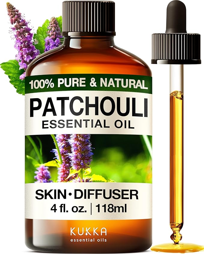 Kukka Patchouli Essential Oil for Skin & Diffuser - 4 Fl Oz - 100% Pure Natural Patchouli Oil, Captivating Scent for Body Perfumes, Aromatherapy & Soap Making Scent DIY
