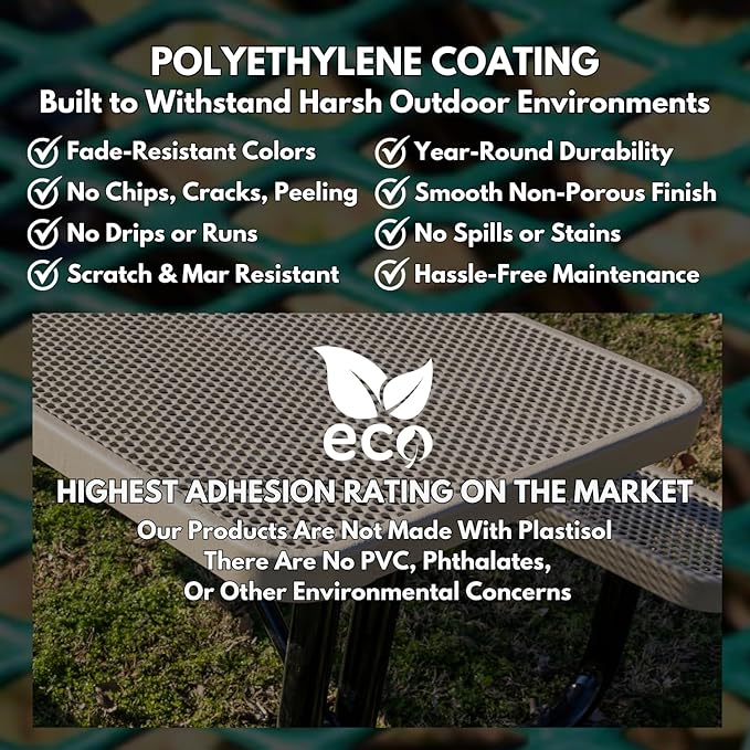 Coated Outdoor Furniture Heavy-Duty Portable Outdoor Picnic Table with Umbrella Hole, Expanded Metal Commercial-Grade Patio Dining Furniture Made in America (46" Round Top, Textured Sandstone)