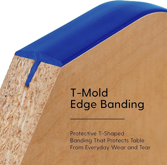 FDP Rectangle Activity School and Classroom Kids Table (24 x 36 inch), Chunky Toddler Leg, Adjustable Height 15-24 inches - Maple Top and Blue Edge