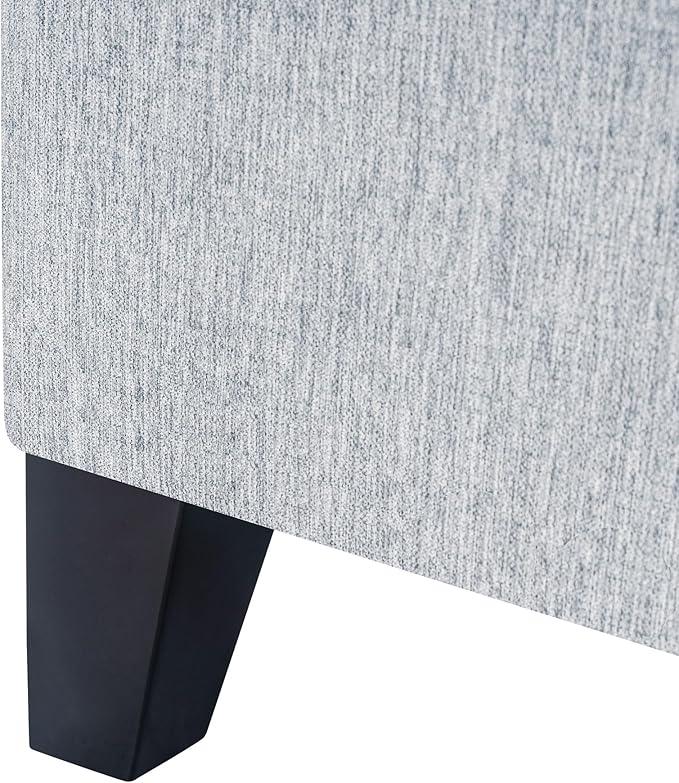 Adeco 18 Inch High Cube Ottoman Storage, Linen Chair Foot Stools, Upholstered Vanity Stool with Hinged Lid, Solid Wood Legs