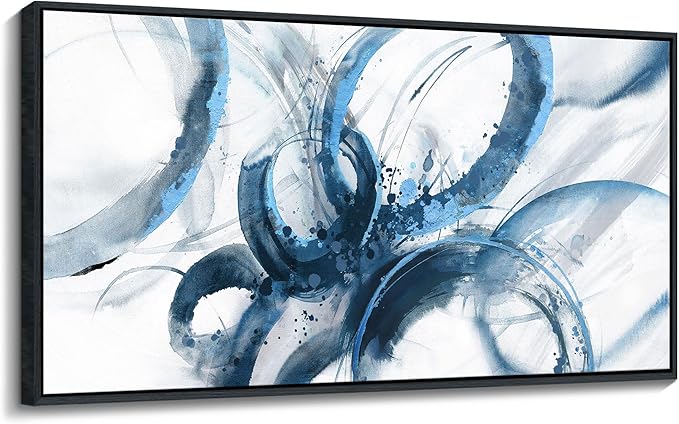 AJAZIKO Blue Wall Art Large Pictures for Living Room Abstract Wall Decor Wall Decoration Print Pictures Canvas Framed Artwork Paintings for Office Above Bed Wall Decor 24×48IN