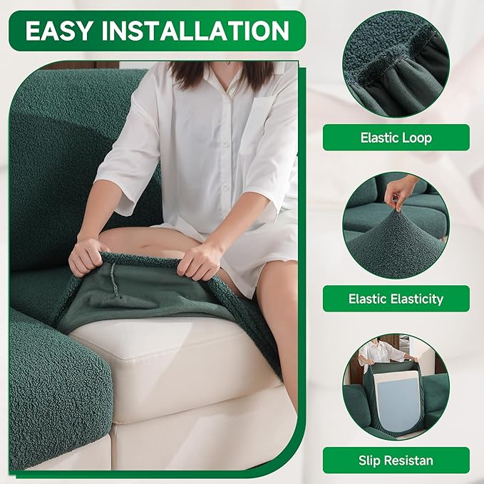 Couch Cushion Covers for Sectional Sofa, Stretch Soft Sofa Slipcovers Washable Wear-Resistant Universal Furniture Protector for Living Room(3 Seaters Covers, Green)