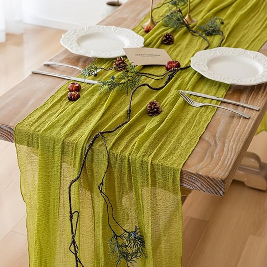 6pcs Moss Green Cheesecloth Table Runner Gauze 120 Inch 10 FT Rustic Boho Cheese Cloth Runner for Wedding Baby Shower Bridal Shower Birthday Party Long Sheer Home Decorations