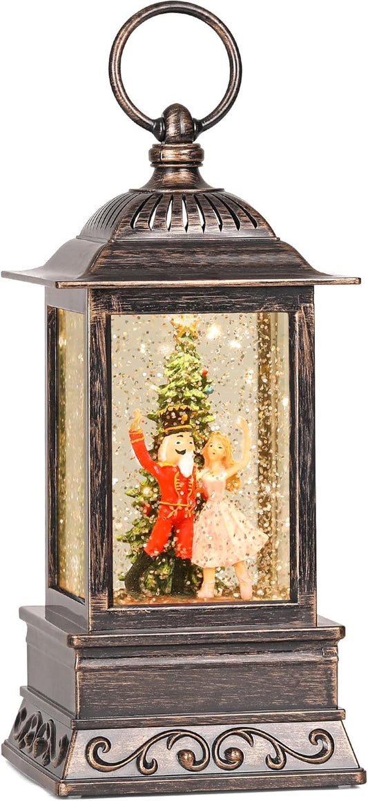 Christmas Snow Globe Nutcracker Lantern, Glitter Lighted Christmas Decorations for Home with Music, Light Up Snowglobe Christmas Décor