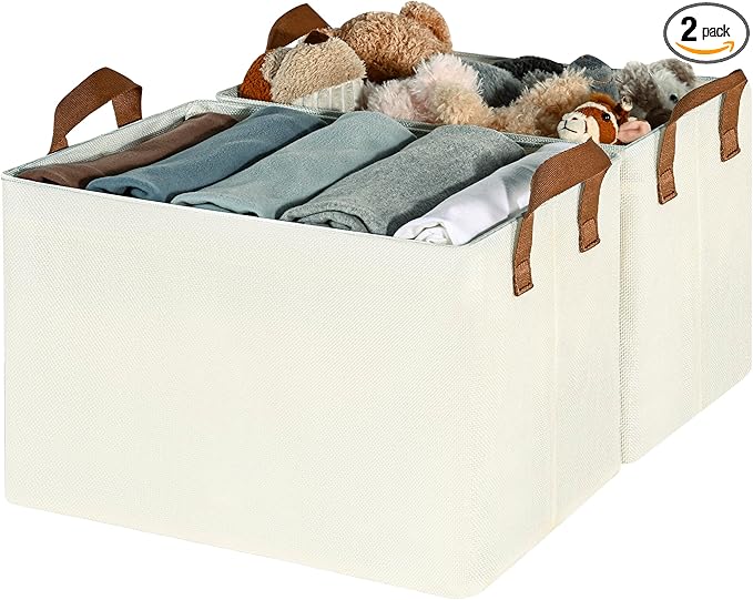 GRANNY SAYS Storage Baskets for Shelves, Closet Organizer Bins, Clothes Storage Bins with Metal Frame, Extra Large Baskets for Organizing and Storage, Collapsible, Ivory, 2-Pack