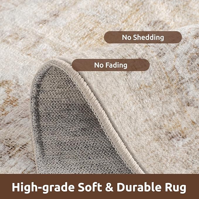 AMOAMI-3X5 Area Rug-Soft Washable Vintage Throw Accent Rugs for Living Room, Entryway, Bedroom, Kitchen, Bathroom, Laundry Room, Kitchen, Bathroom, Bedside, No Slip Beige