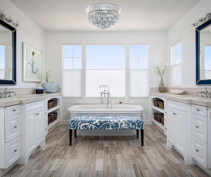 Crystal Flush Mount Chandelier Ceiling Light Fixture for Living Room Dining Room Bedroom Foyer Entryway Hallway Closet Bathroom (Chrome, 9" H x14 D)