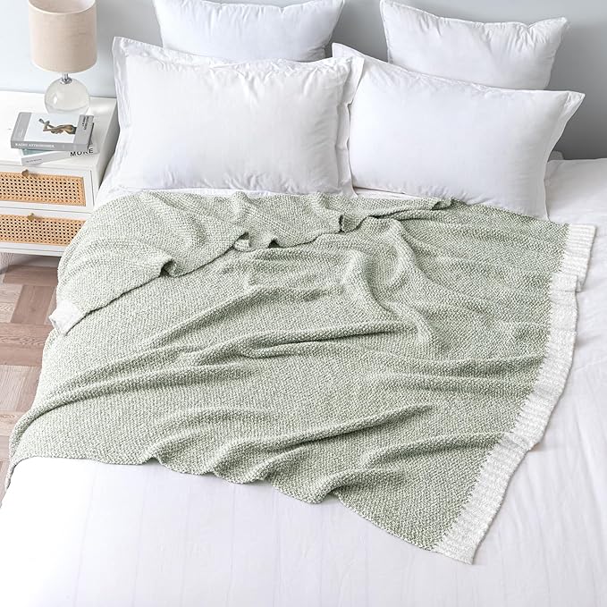 MIULEE Sage Green Super Soft Throw Blanket for Couch, Cozy Fluffy Warm Throws Knit Blankets for Sofa, Bed, Chair, Living Room, Camping, Picnic, Spring Home Decor,50 x 60 inch