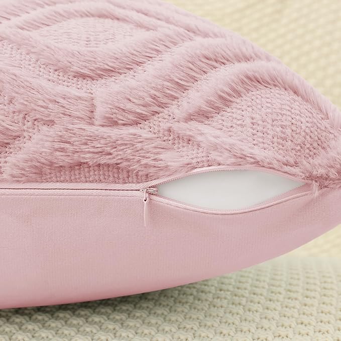 decorUhome Throw Pillow Covers 26x26 Inch Set of 2, Soft Plush Decorative Faux Fur Light Pink Solid Couch Pillow Covers, Accent Farmhouse Neutral Square Euro Pillow Cases for Sofa Bed Living Room