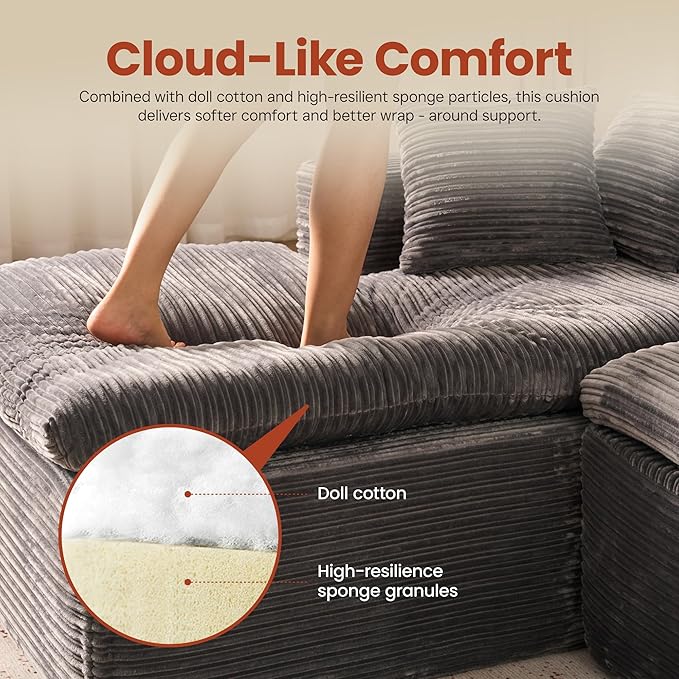 ovios 105” Modular Sectional Sofa with Thicken Seat Cushion, Cloud Couch with Deep Seat, Modern L-Shape Sofas Couches with Chaise,Upholstered Couches for Living Room Bedroom,Grey