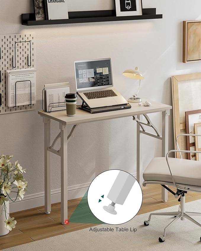 Frylr Small Folding Computer Desk – Portable 35.8 Inch Foldable Laptop Table, Collapsible and Compact for Easy Storage and Fast Setup, Lightweight for Small Spaces, Craft and Study Use, White Ash