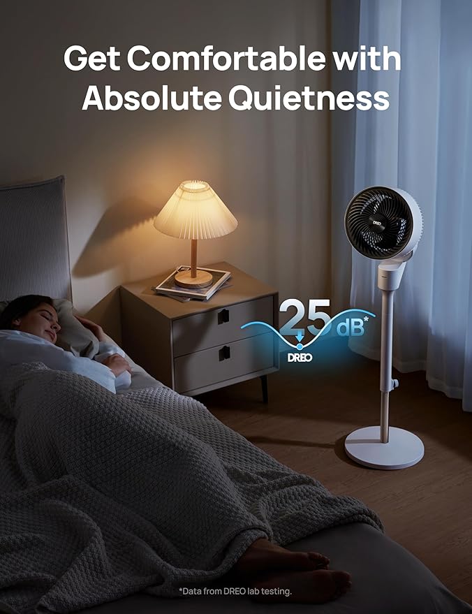 Dreo Fan for Bedroom, 80° Oscillating Standing Fan, 25dB Quiet, 80ft Pedestal Fans for Home Office, 90° Manual Vertical, 3 Speeds, Remote, 34-41" Adjustable Height, Air Circulator