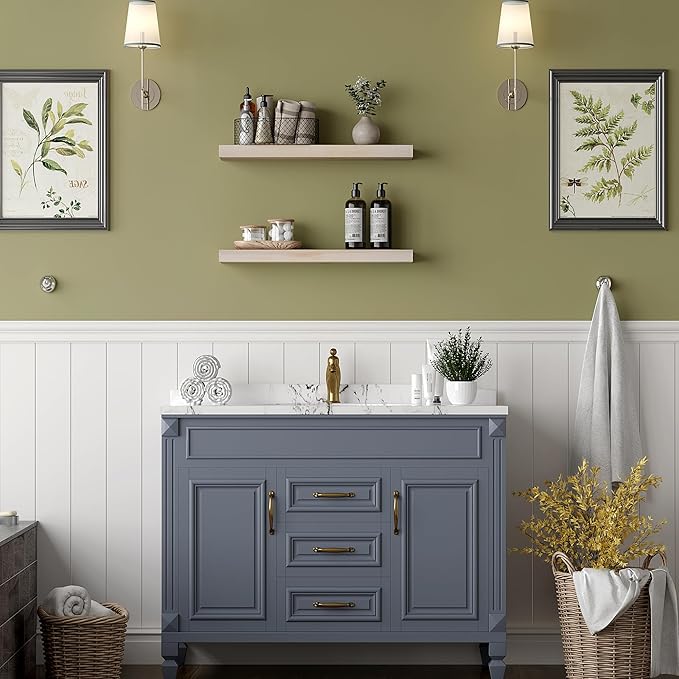 BGMG Wood Floating Shelves 24 inch, Wide Rustic Wooden Wall Shelves for Bathroom Living Room Bedroom Kitchen Farmhouse Set of 2-24x 6.7 x1.25 inch- DIY-Unfinished