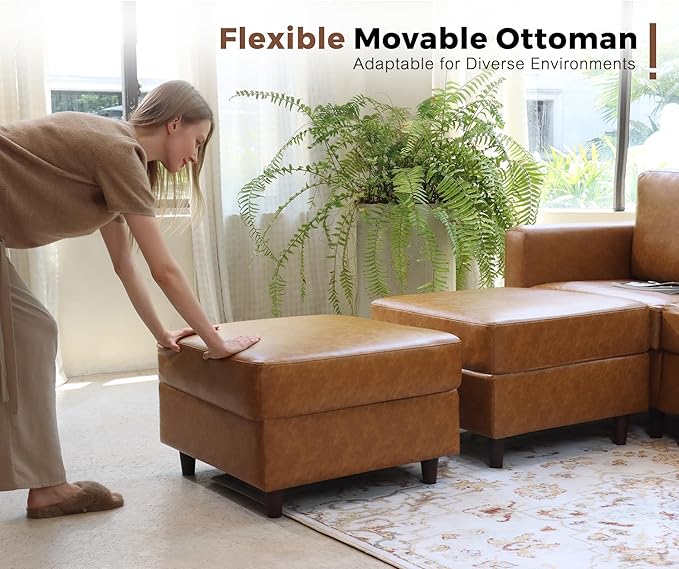 ABCASA Oversized 145.5" Faux Leather Modular Sectional Sofa, Modern Large 10 Seater U Shaped Couch with Storage Seat with Reversible Chaise Deep Seat for Living Room DIY Combination - Brown